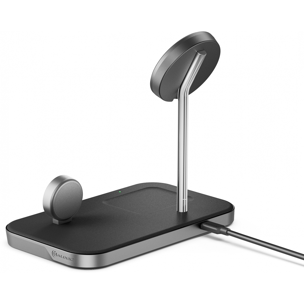 Беспроводное зарядное устройство Alogic MagSpeed 3 в 1, с поддержкой MagSafe, 15ВТ. Цвет черный.